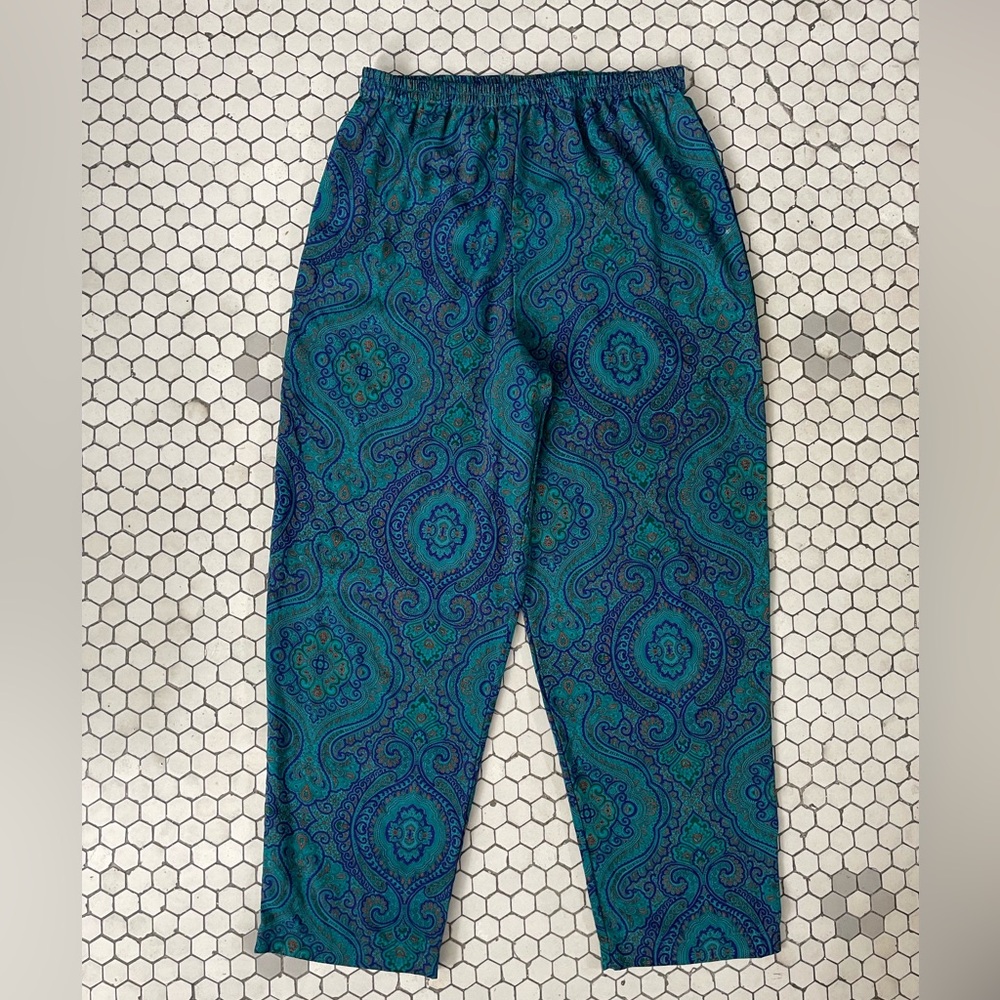 Victoria Secret Gold Label Pants Petite Satin PJ Lounge Paisley Vintage Western